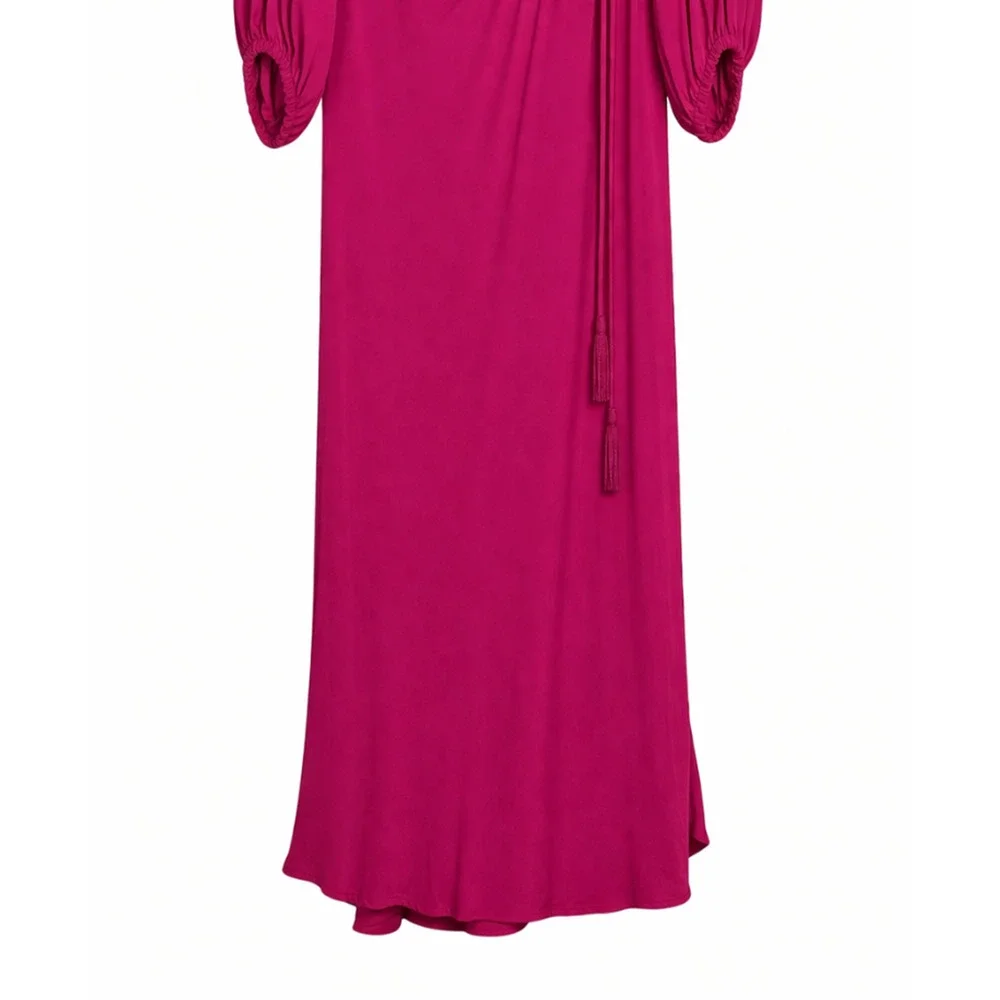 Farm Rio Cutout Maxi Dress Size Medium Tassel Magenta Blouson Sleeves Cocktail - Picture 6 of 10